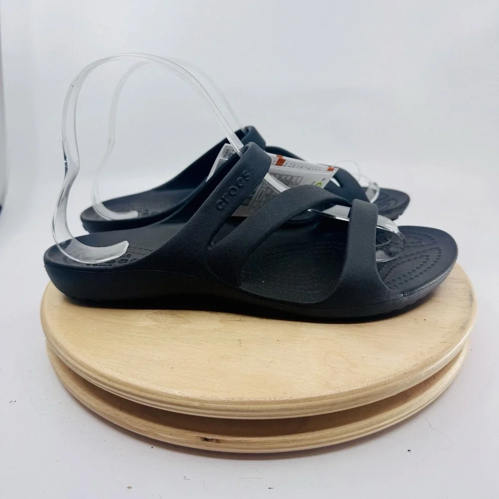 Crocs Kadee II Sandals Shoes Women's 7 Black Summer Casual Comfort Slip On NEW